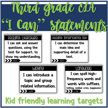 Preview of Third Grade ELA I can statements - Kid friendly language, CCSS aligned