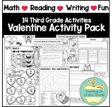 Third Grade ELA and Math Valentine Activity Pack