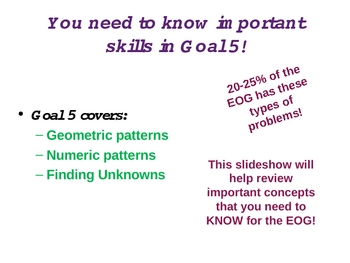 Preview of Third Grade EOG Math Review-- Goal 5 (Algebra and Patterns)