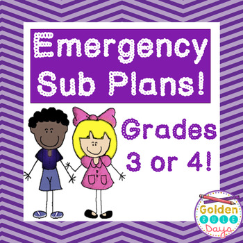 Preview of Substitute Plans Third and Fourth Grade  One Full Day Emergency Sub Plans