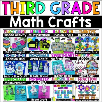 Preview of Third Grade Math Craft Multiplication Practice, Spring Fractions, Graphing