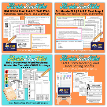 Preview of Third Grade F.A.S.T. ELA Practice Test 1 & 2, Math C.U.B.E.S Prep, and Tracker