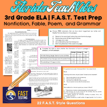 Preview of Third Grade F.A.S.T. ELA Practice Test: Comprehensive Reading & Grammar Prep