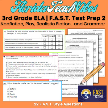Preview of Third Grade F.A.S.T. ELA Practice Test: Comprehensive Reading & Grammar Prep 2