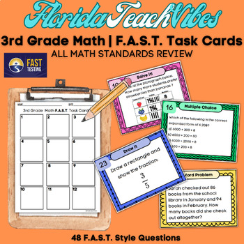 Preview of Third Grade F.A.S.T. Test Prep: Math Spiral Review ALL STANDARDS Task Cards