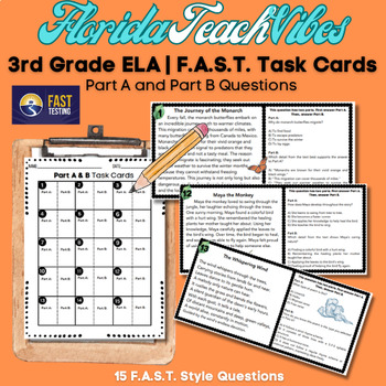 Preview of Third Grade F.A.S.T. Test Prep: Reading Comp with Text Evidence Task Cards