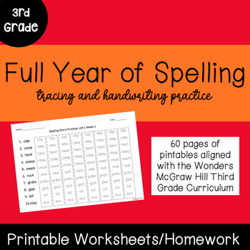 Preview of Third Grade Full Year of Spelling Handwriting Practice Wonders Curriculum