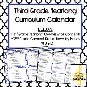 Preview of Third Grade General Music Curriculum Calendar and Concept Overview