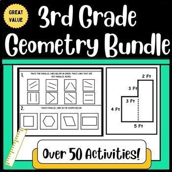 Preview of Third Grade Geometry Worksheets and Activities Bundle-Shapes, Area and Perimeter