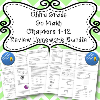 Preview of Third Grade Go Math Chapters 1-12 Review Homework BUNDLE