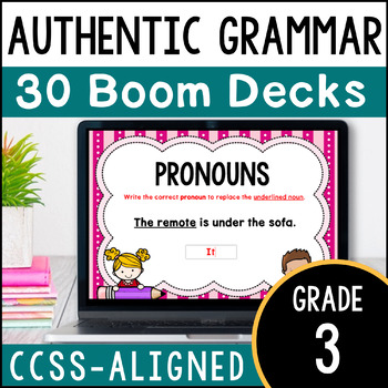 Preview of 3rd Grade Grammar Practice - Yearlong Set of 30 Engaging Boom Card Decks