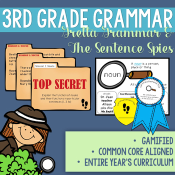 Preview of Third Grade Grammar Curriculum | CCSS Aligned | Gamified Spy Themed Activities