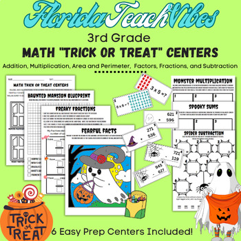 Preview of Third Grade Halloween Math Centers "Trick or Treat" EASY PREP!
