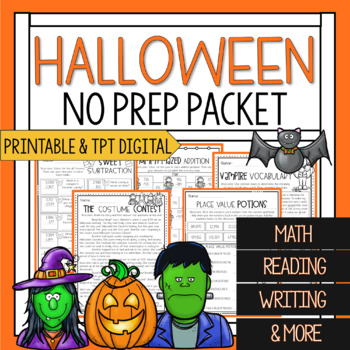 Preview of Third Grade Halloween Math and Reading Worksheets | Halloween Packet 