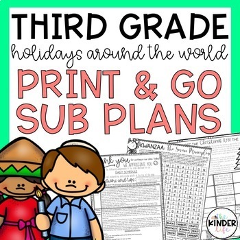 Preview of Third Grade Holidays Around the World Emergency Sub Plans | December Sub Plans
