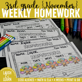 Third Grade Math & ELA Homework: November