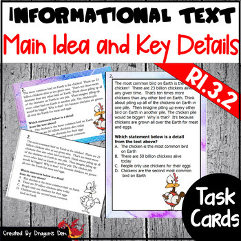 Third Grade Informational Text Main Idea and Key Details Task Cards RI 3.2