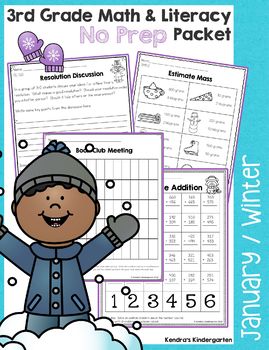 Preview of Third Grade January / Winter Math and Literacy No Prep Common Core Packet