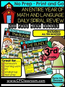 Preview of Third Grade LANGUAGE & MATH Homework /Morning Work 10 Month MEGA BUNDLE!