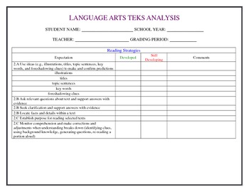 Preview of Third Grade Language Arts TEKS Analysis Document