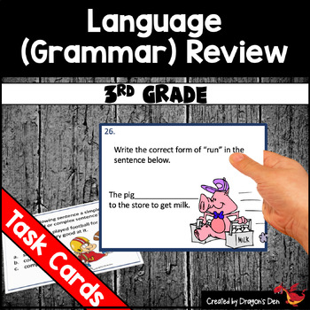 Preview of 3rd Grade Language (Grammar) Review Task Cards plus Digital Easel