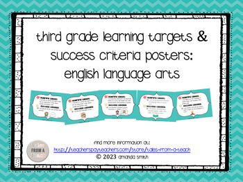 Preview of Third Grade Learning Targets & Success Criteria Posters: English Language Arts