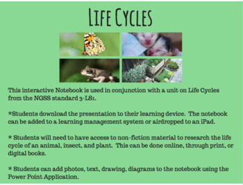 Preview of Third Grade Life Cycles Interactive Power Point Notebook NGSS 3-LS1
