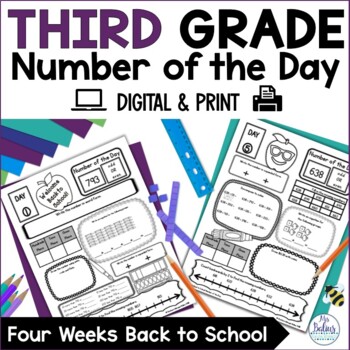 Preview of Third Grade Math Activities Number of the Day Place Value Worksheets