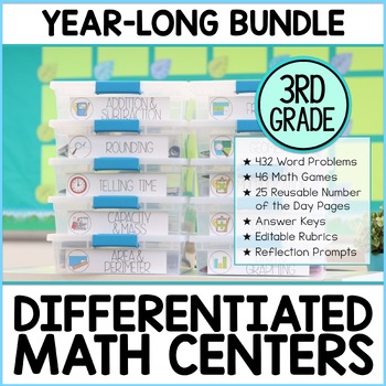 Preview of Third Grade Math Activities Year Long Bundle - Centers for Math Workshop