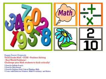 Preview of Third Grade Math CCSS Problem Solving: Word Problems, Solutions, & Rubric