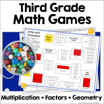Preview of Third Grade Math Center Review Games - Multiplication, Fractions, and More