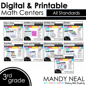 Preview of Third Grade Math Centers Bundle | Digital & Printable
