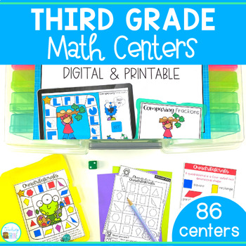 Preview of Third Grade Math Centers incl. Fractions, Multiplication, Division, Place Value