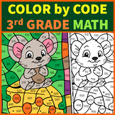 Preview of Third Grade Math Color by Code | Animals | Summer