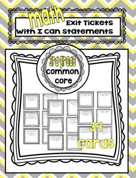 Preview of Third Grade Math Common Core Aligned Exit Tickets with I Can statements