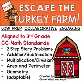 Third Grade Math Escape the Turkey Farm Thanksgiving Fall 