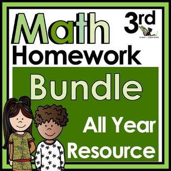 Preview of Third Grade Weekly Math Homework Worksheets and Spiral Review Activities Bundle