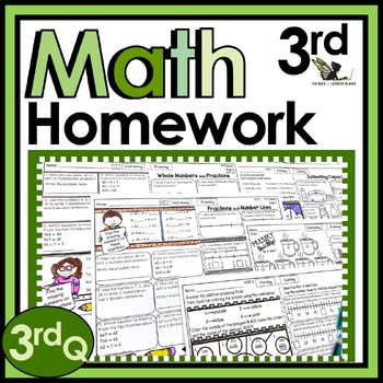 Preview of Third Grade Weekly Math Homework Worksheets and Spiral Review Activities - 3rd Q