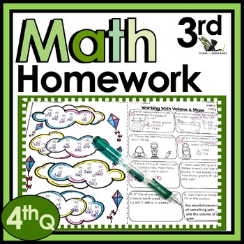 Preview of Third Grade Weekly Math Homework Worksheets and Spiral Review Activities - 4th Q