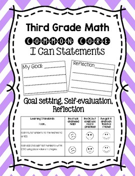 Preview of Third Grade Math I Can Statements with Goal Setting and Self-Reflection