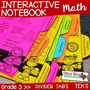 Preview of Third Grade Math Interactive Notebook: Divider Tabs for Organization (TEKS)