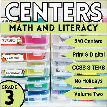 Preview of Third Grade Math & Literacy Centers Printable & Digital Activities NO Holidays