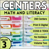 Third Grade Math & Literacy Centers Printable & Digital Ac