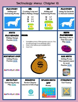 Third Grade Math Menu - Math In Focus Chapter 10 by TEaCHie Teacher