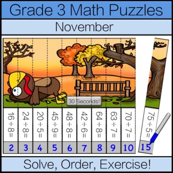Preview of Third Grade Math Puzzle: November Math Game