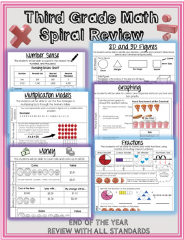 Preview of Third Grade Math Spiral Review END OF THE YEAR REVIEW!