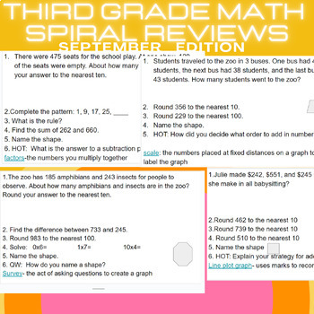 Preview of Third Grade Math Spiral Review, September, New Georgia Math Standards