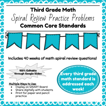 Preview of Third Grade Math Spiral Review for the Whole School Year!