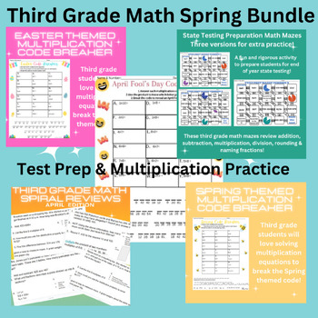 Preview of Third Grade Math, Spring, April Bundle, Test Prep, Code Breaker Games, Reviews