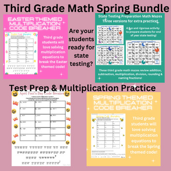 Preview of Third Grade Math, Spring, April Bundle, Test Prep, Code Breaker Games, Reviews